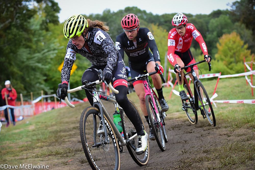 Anthony Clark (Squid Bikes) with Cody Kaiser close behind on lap three