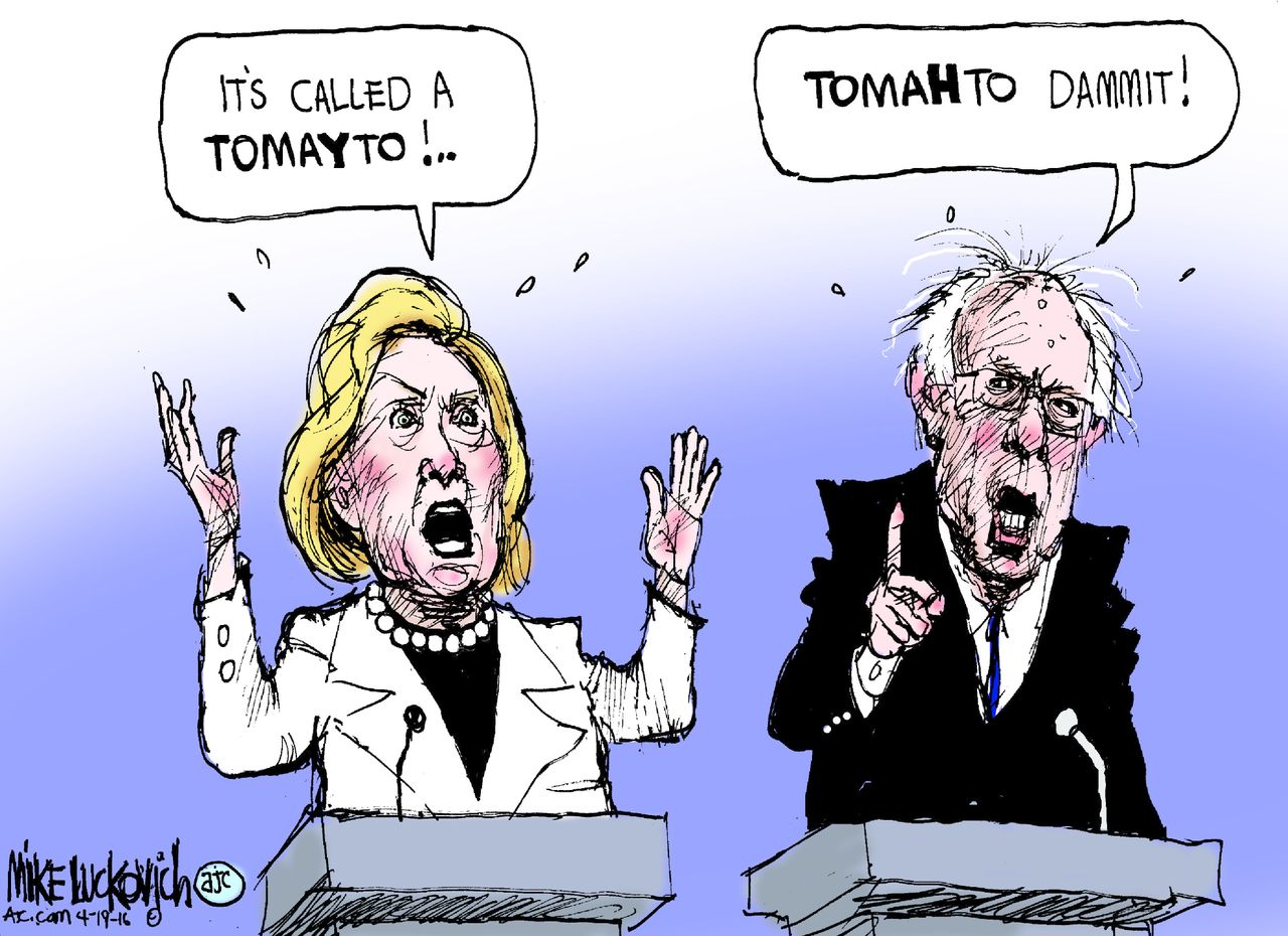 Political cartoon U.S. Hillary Bernie 2016