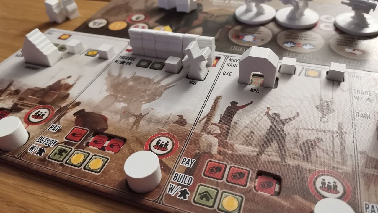 White Scythe tokens laid out on the board