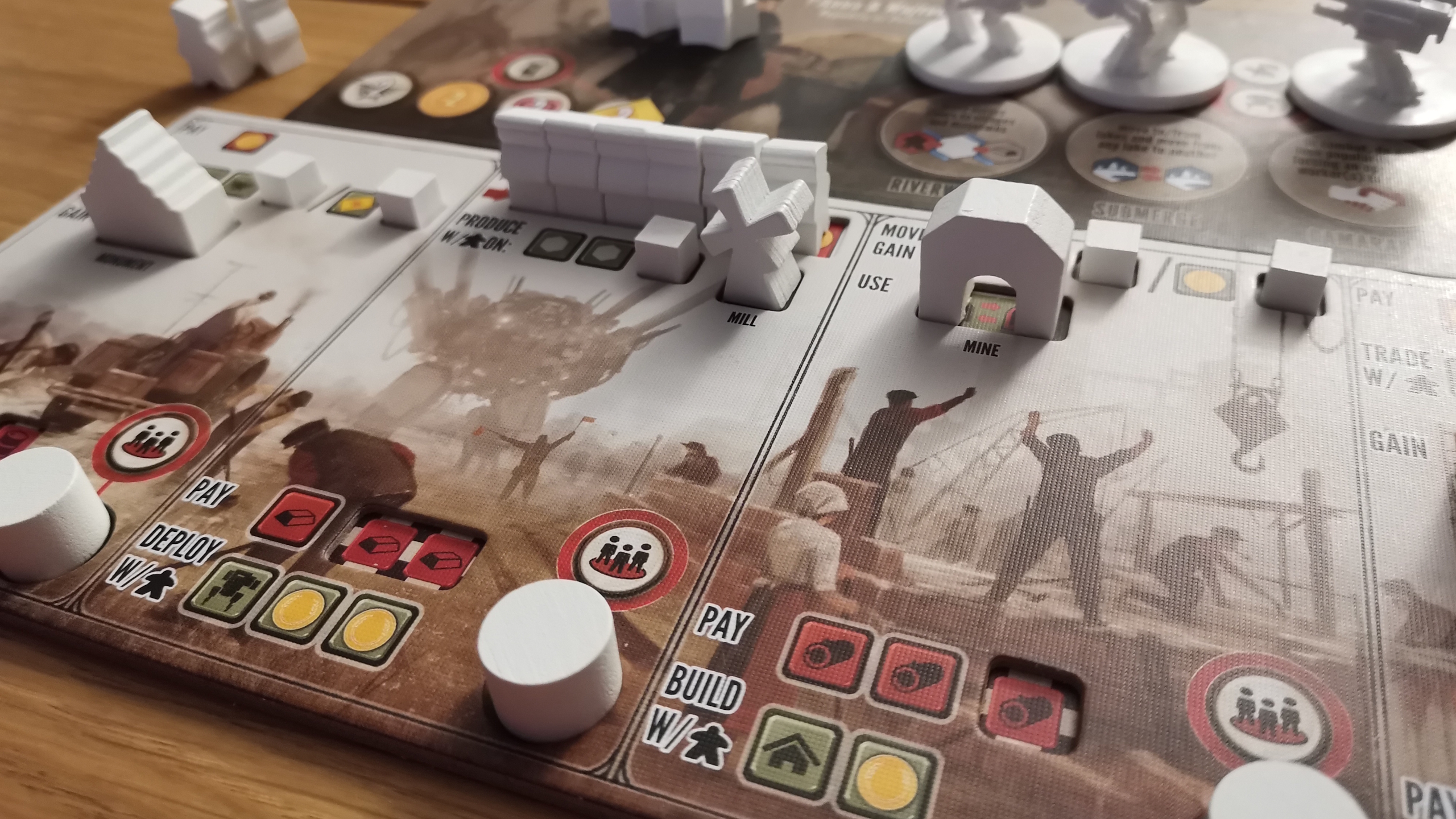 White Scythe tokens laid out on the board