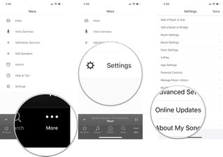 In the Sonos app tap More, then tap Settings, then tap Online Updates