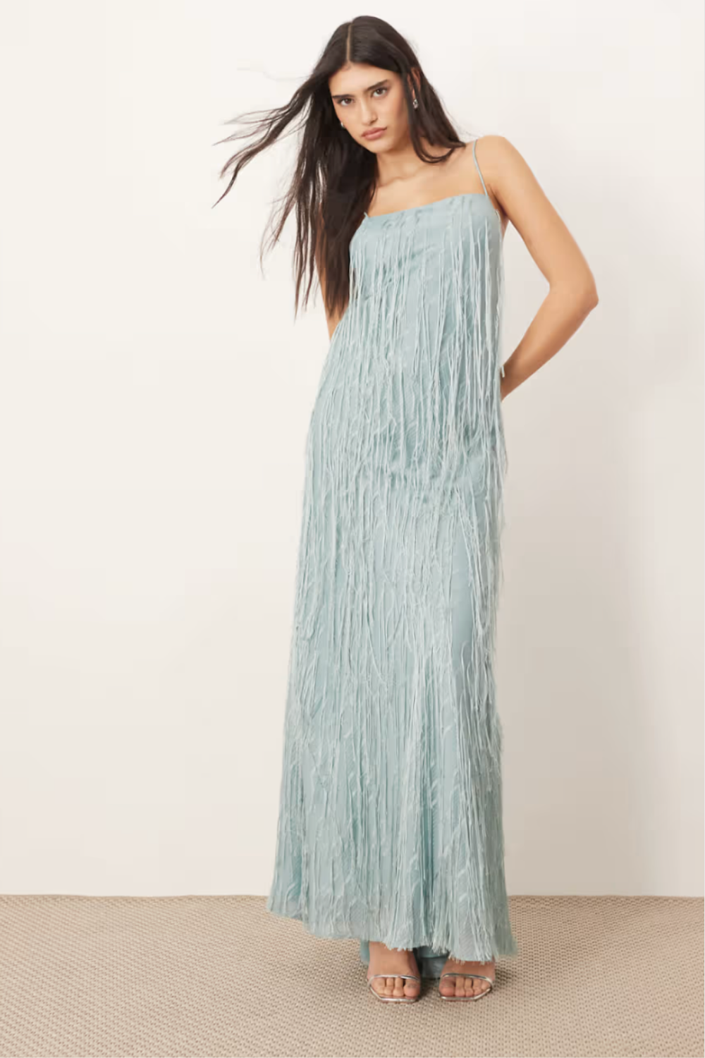 ARRANGE, Arrange Satin Fringe Bias Maxi Dress