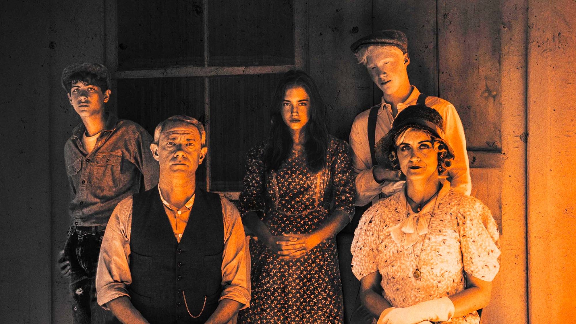 Jacob Tremblay, Martin Freeman, Julia Butters, Taylor Schilling in &quot;Queen of Bones&quot; movie (2023)