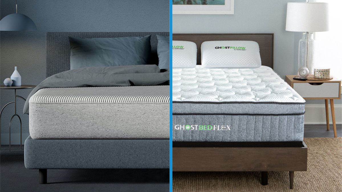 Casper vs GhostBed: split image shows the Casper Original on the left and the GhostBed Flex Hybrid on the right