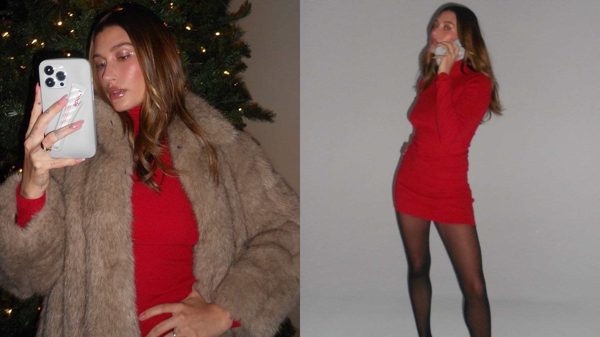 Hailey Bieber Posed in a Sexy Red Mini Sweater Dress on the Rhode  Instagram. | Marie Claire