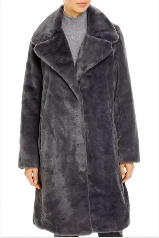 Aqua Faux-Fur Coat With Wide Lapels
