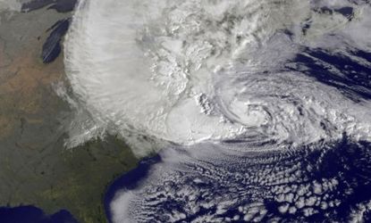 A satellite image of Hurricane Sandy as it churns up the East coast on Oct. 29. 