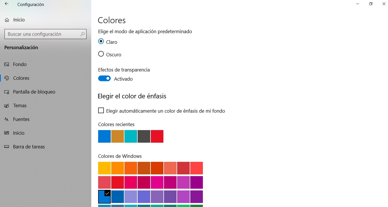 Desactivar efectos de transparencia