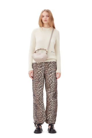 Washed cotton leopard print drawstring pants