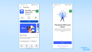 Screenshots of an Android device setting up NordVPN