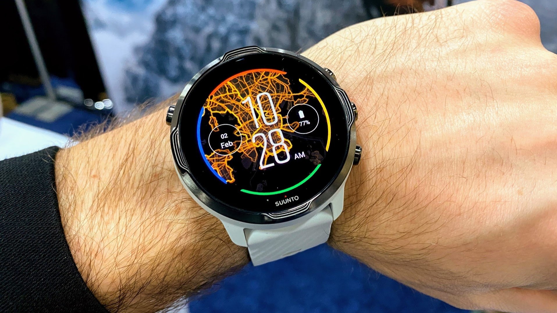 Suunto 7 Wear OS smartwatch worn on a wrist.