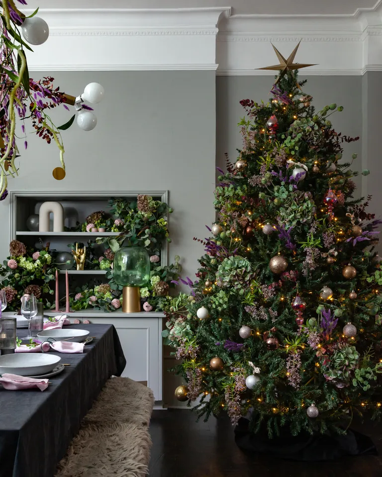 Christmas tree filled with flowers