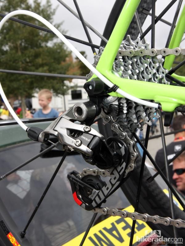 Liquigas-Cannondale team bikes are fitted with SRAM's new Red group.