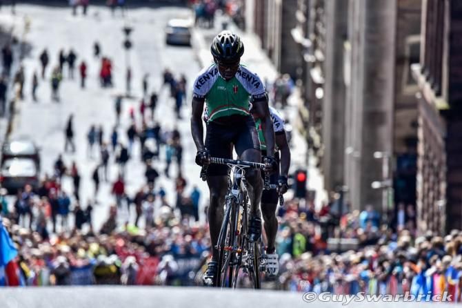 The Kenyan riders get trailed off