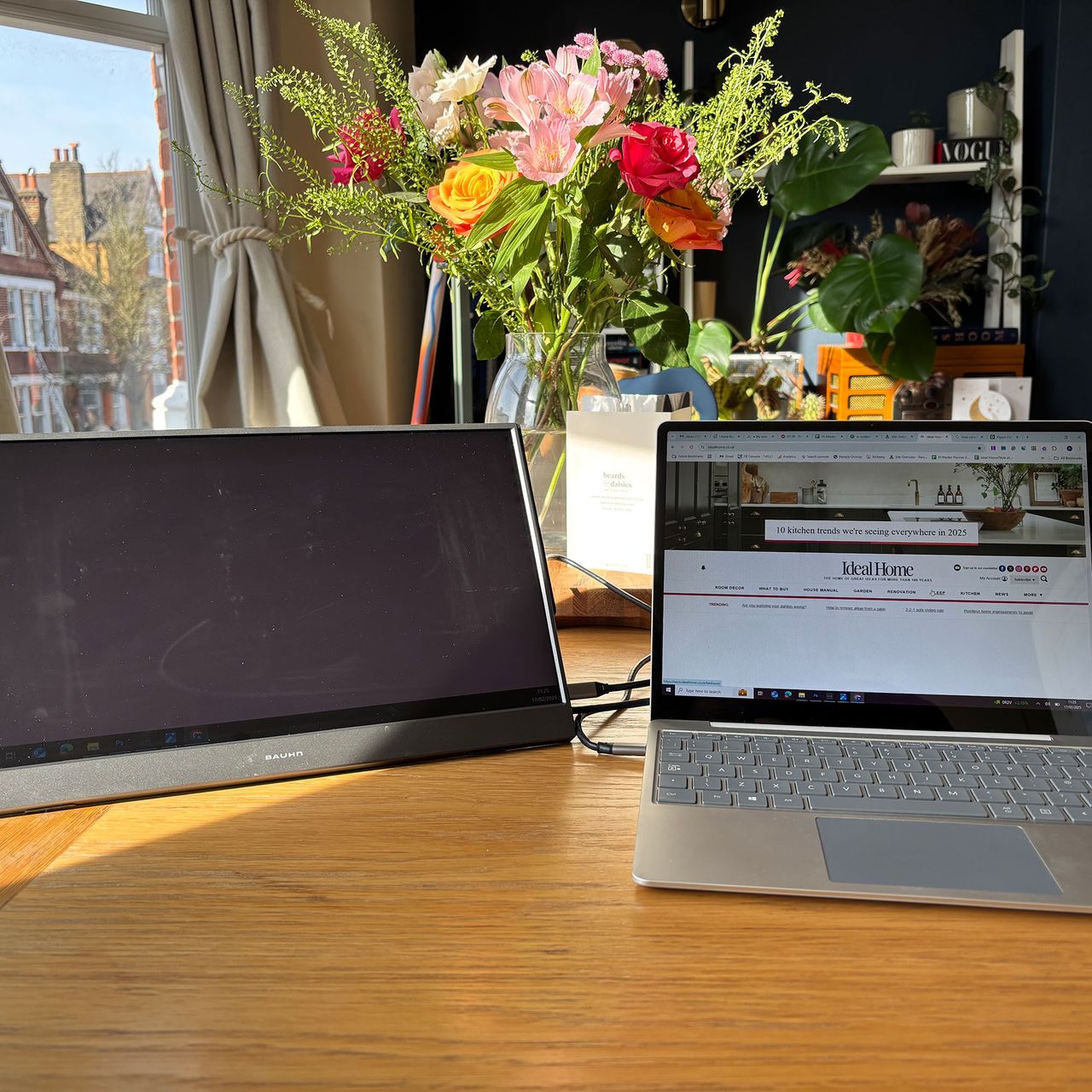 Aldi portable monitor set up next to laptop
