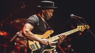 Marcus Miller performs on stage at Teatro Nuevo Apolo on May 28, 2019 in Madrid, Spain