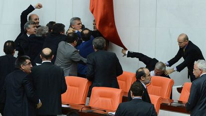 Turkish MPs exchange punches in the parliament 