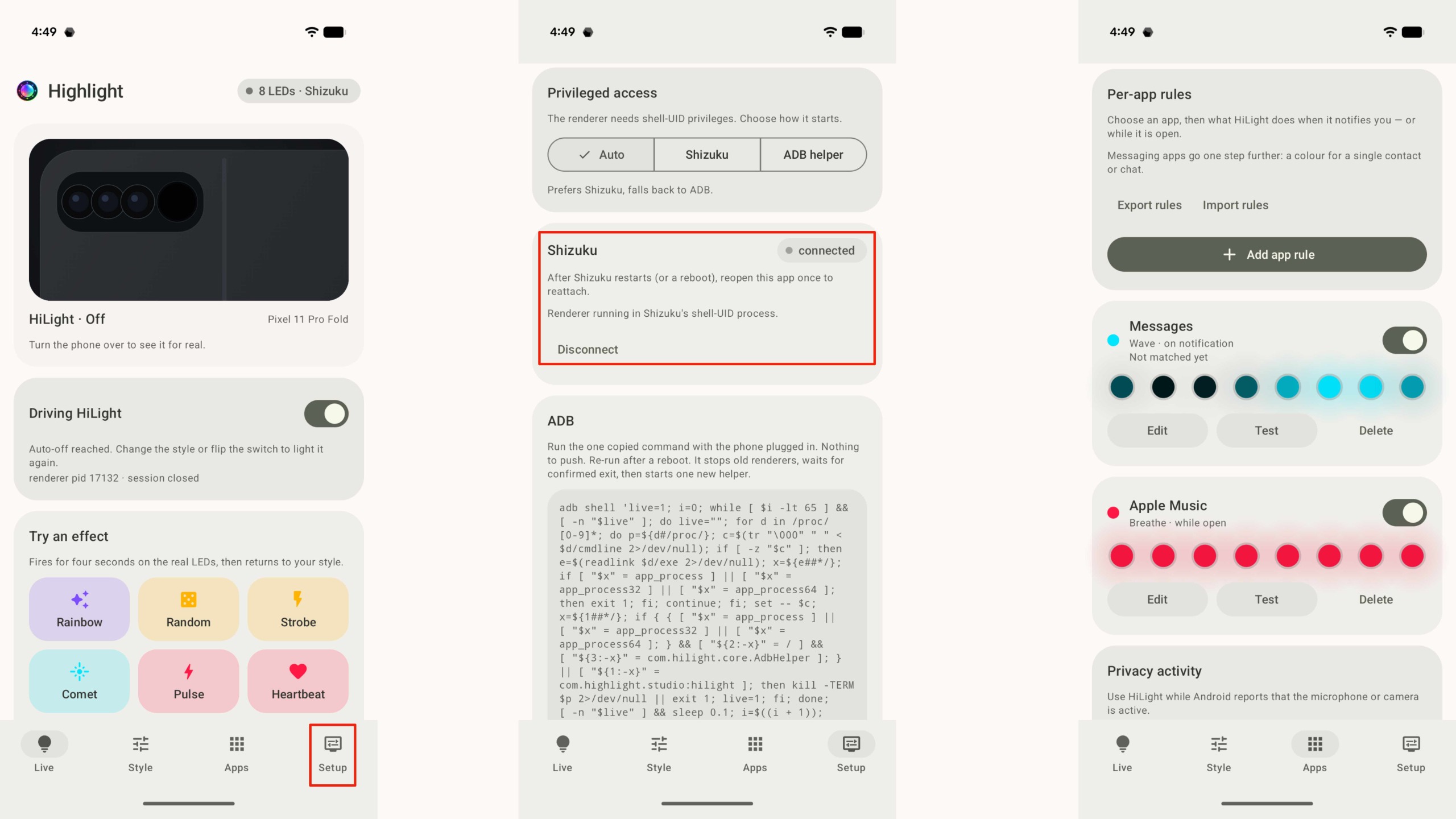 The steps for setting up HiLight Studio on the Pixel 11 Pro Fold.