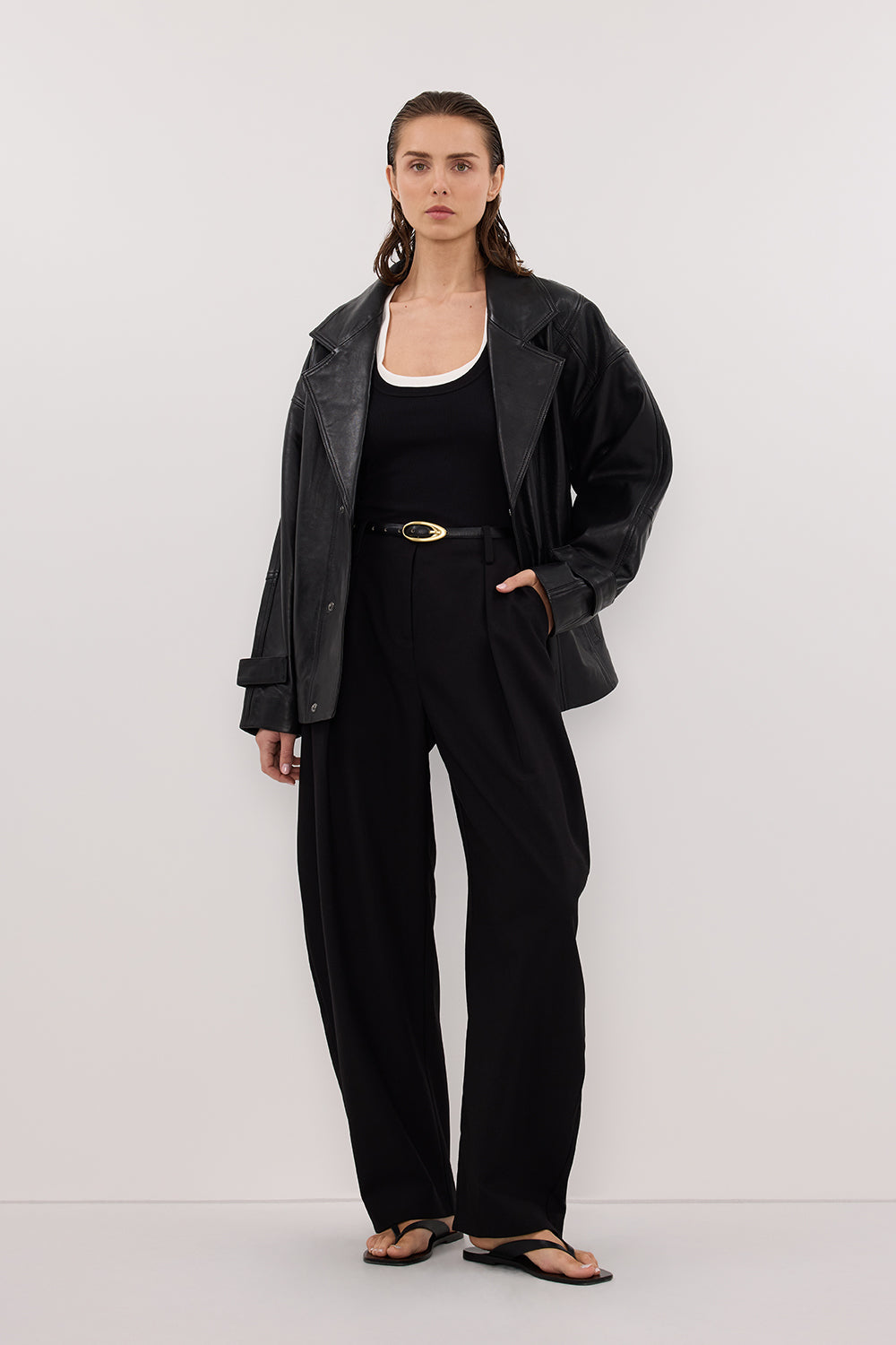 Margot Black Oversized Leather Jacket - 0 / Black