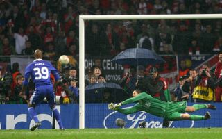 Chelsea's Nicolas Anelka sees his penalty saved by Manchester United goalkeeper Edwin van der Sar in the shootout in the 2008 Champions League final.