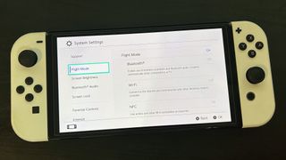 Nintendo Switch flight mode settings on console