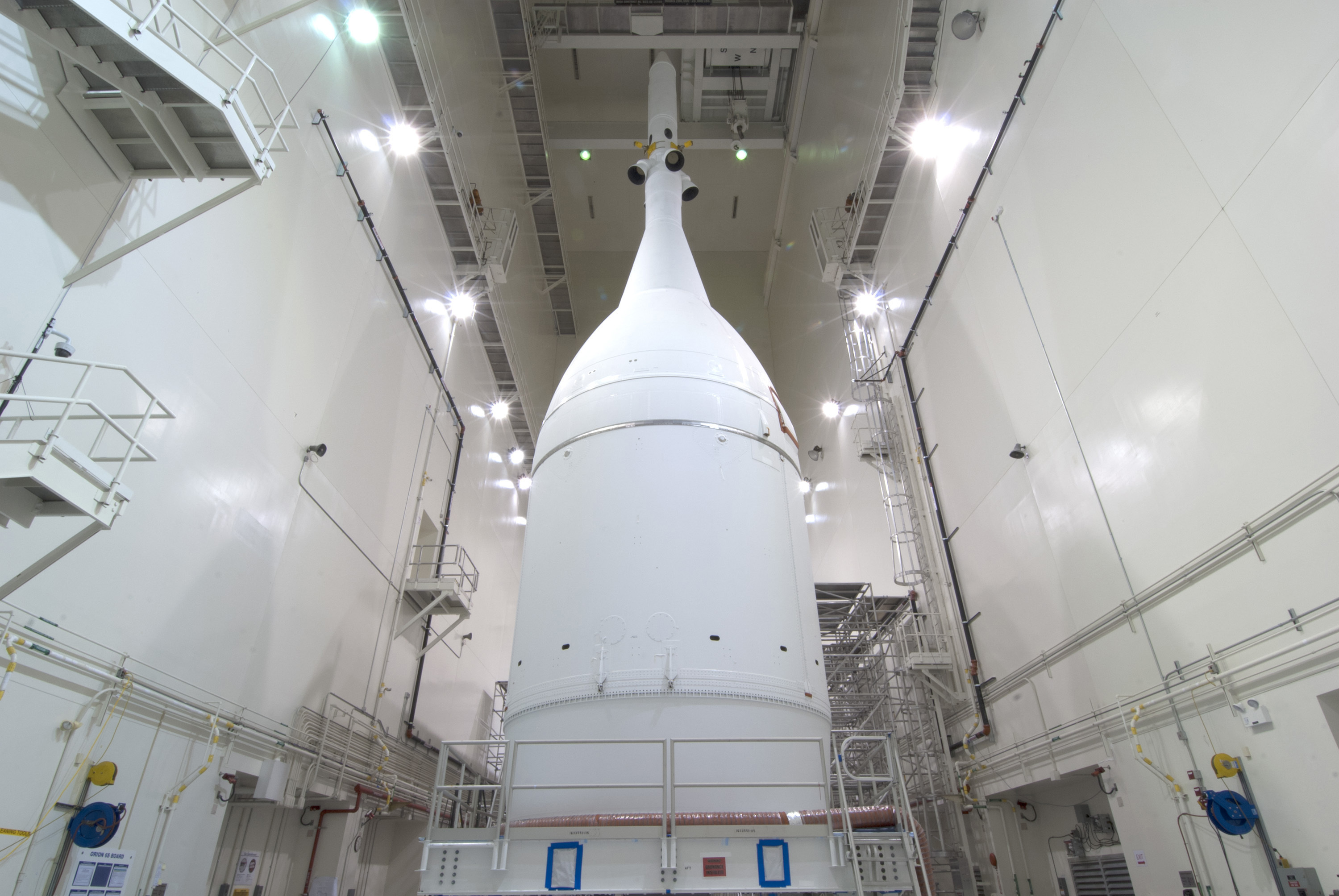 NASA&#039;s Orion spacecraft, shown here encapsulated in its fairing, is ready for its Nov. 11, 2014 move from the agency&#039;s Kennedy Space Center in Florida to Space Launch Complex 37 at the next-door Cape Canaveral Air Force Station. Orion is slated to launch 