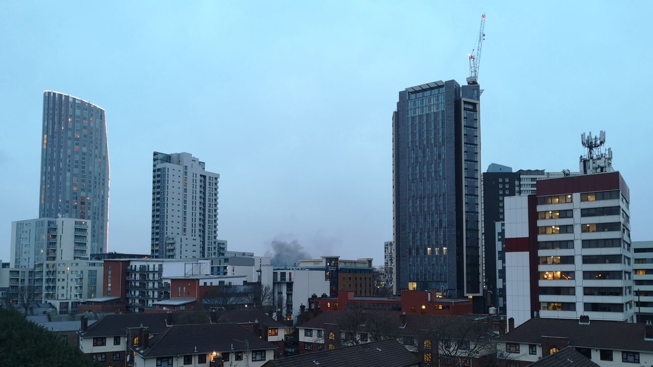 Taken at dusk, this skyline photo came out crisp and clear, with the cloud of smoke we were trying to capture clearly visible.