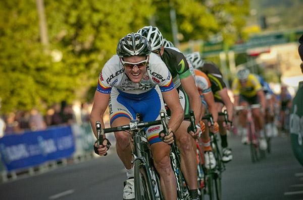 Tasmanian Bernard Sulzberger fresh from winning the sprint points competition at the Jayco Bay Classic series in action during the men's elite race.