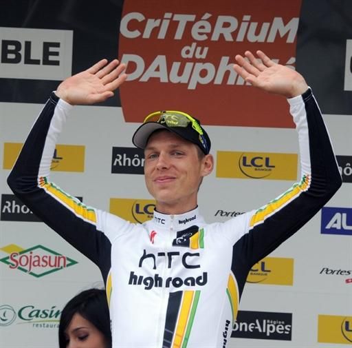 Tony Martin (HTC-Highroad) celebrates his time trial victroy in Grenoble