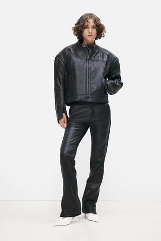 hm, Boxy-Style Leather Biker Jacket