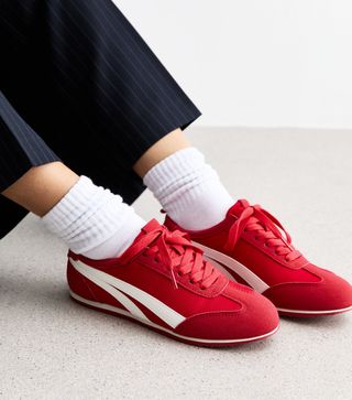 New Look, Red Side Stripe Suedette Trim Trainers