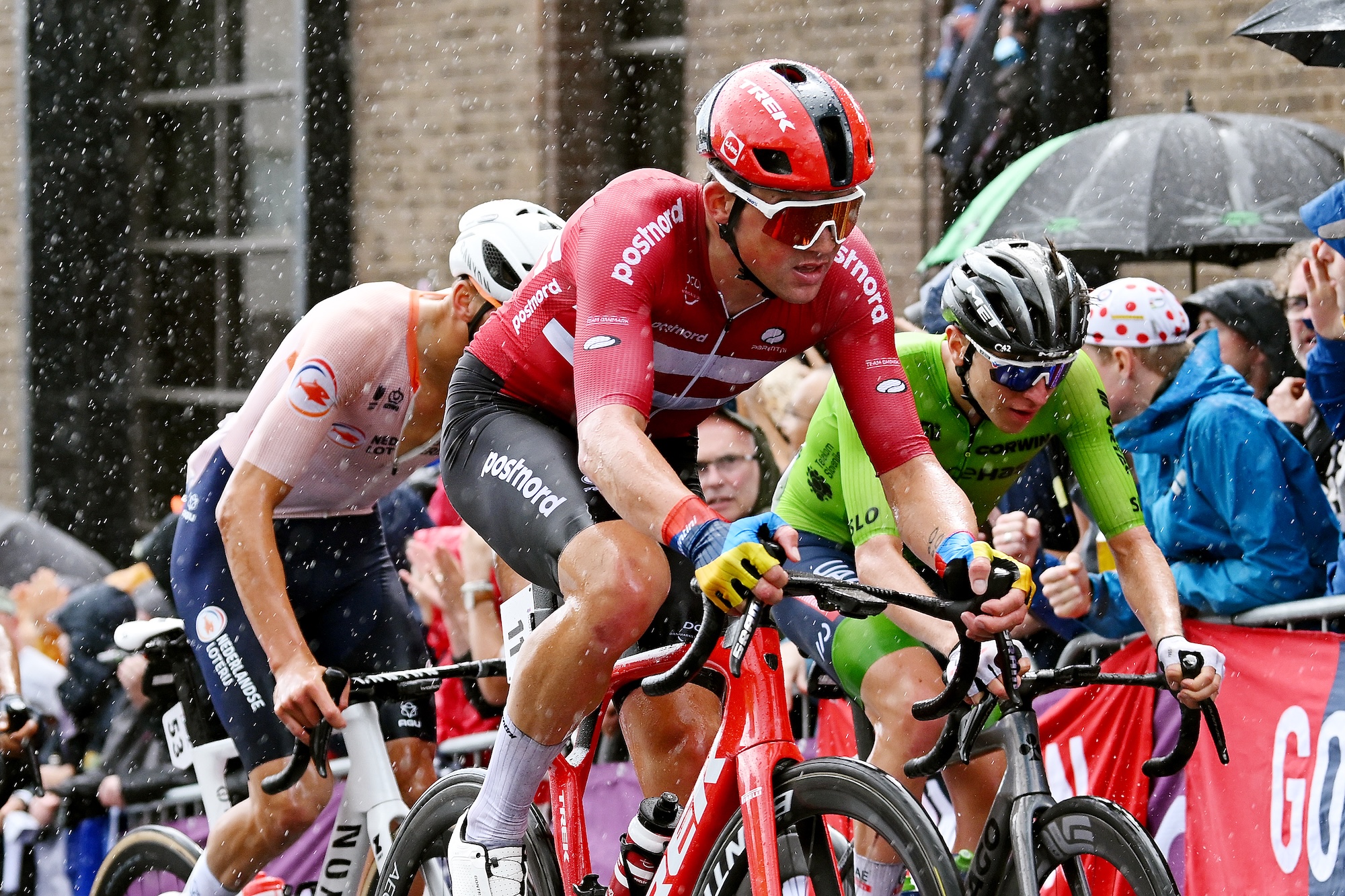 GLASGOW, SCOTLAND - AUGUST 06: (L-R) Mads Pedersen of Denmark and Tadej Pogacar of Slovenia compete in the breakaway during the 96th UCI Cycling World Championships Glasgow 2023, Men Elite Road Race a 271.1km one day race from Edinburgh to Glasgow / #UCIWT / on August 06, 2023 in Glasgow, Scotland. (Photo by Dario Belingheri/Getty Images)