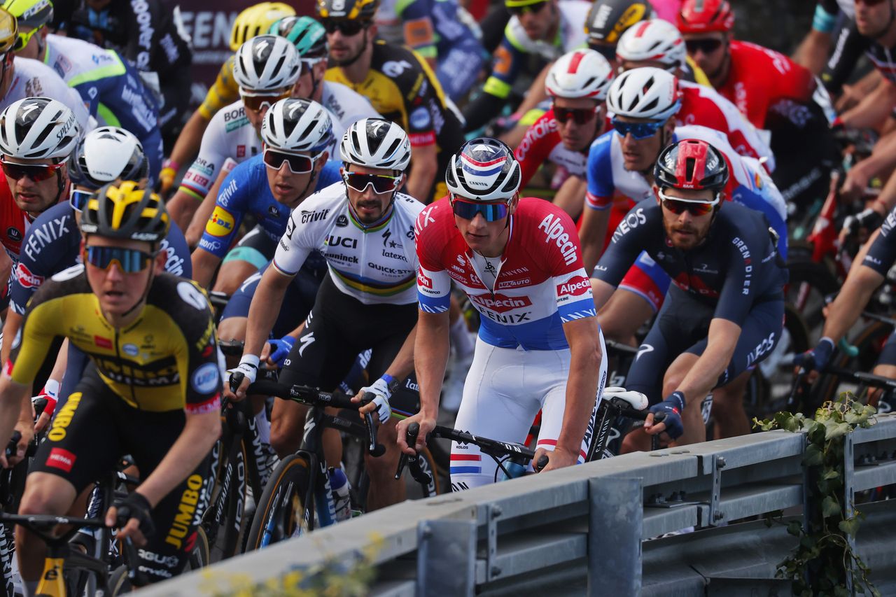 Milano Sanremo 2021 112th Edition Milano Sanremo 299 km 20032021 Julian Alaphilippe FRA Deceuninck QuickStep Mathieu Van Der Poel NED AlpecinFenix photo Luca BettiniBettiniPhoto2021