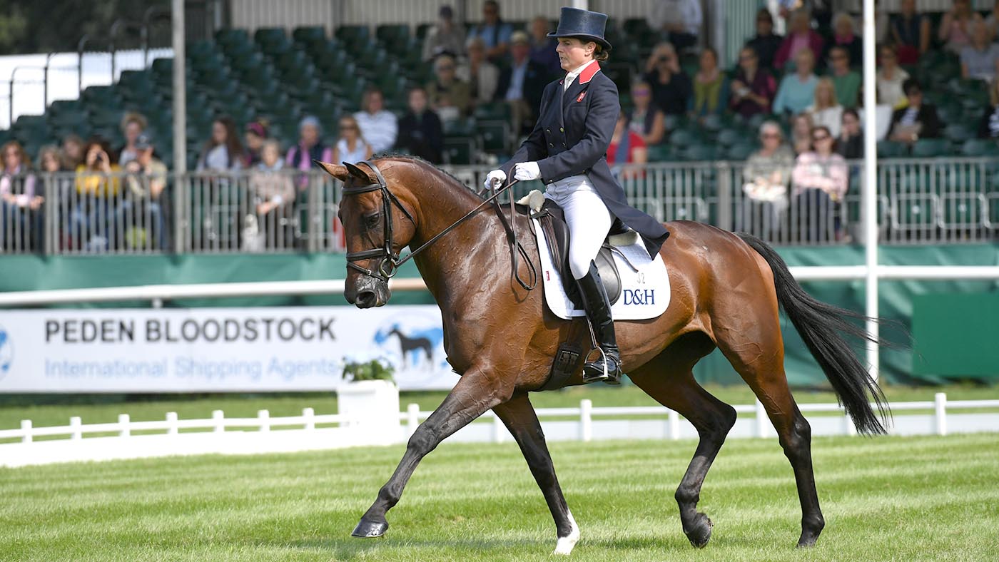 LRHHT 30 08 2018 Piggy French riding VANIR KAMIRA during the dressage phase of the Land Rover Burghley Horse Trials in the grounds of Burghley House near Stamford in Lincolnshire in the UK between 29th August and 2nd September 2018