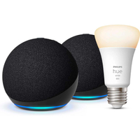 Amazon Echo Dot (5th Gen) 2x Pack with Philips Hue Smart Bulb (E27)