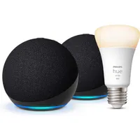 Amazon Echo Dot (5th Gen) 2x Pack with Philips Hue Smart Bulb (E27)