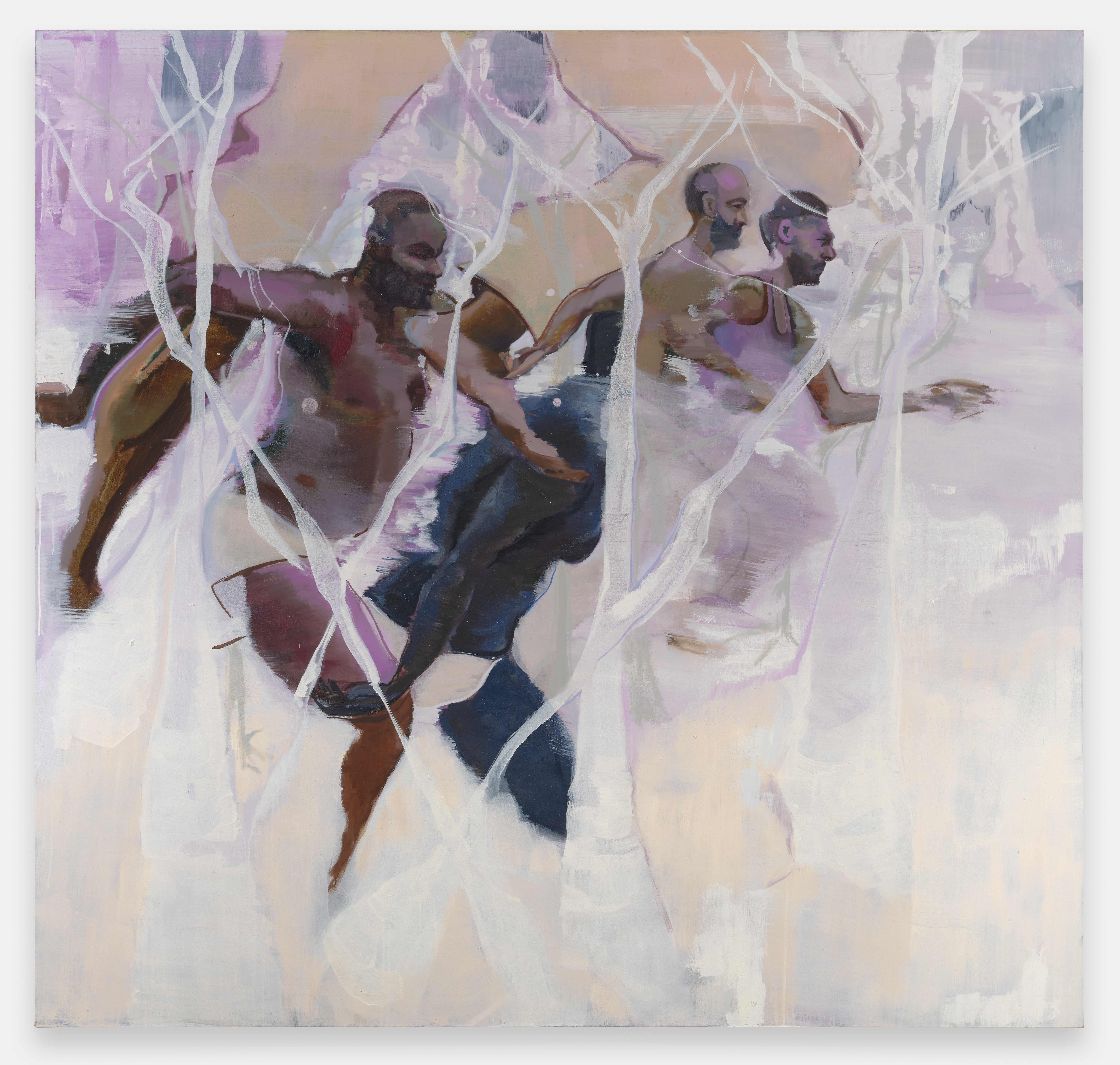 painting of men running