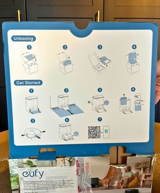 eufy X10 Pro Omni robot vacuum Quick start instructions carboard sheet with 4 unboxing and 7 getting started steps in graphics