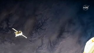 The Russian Progress 74 cargo ship is seen moments before docking at the International Space Station on Dec. 9, 2019 to deliver more than 2.5 tons of supplies for the outpost's Expedition 61 crew. 