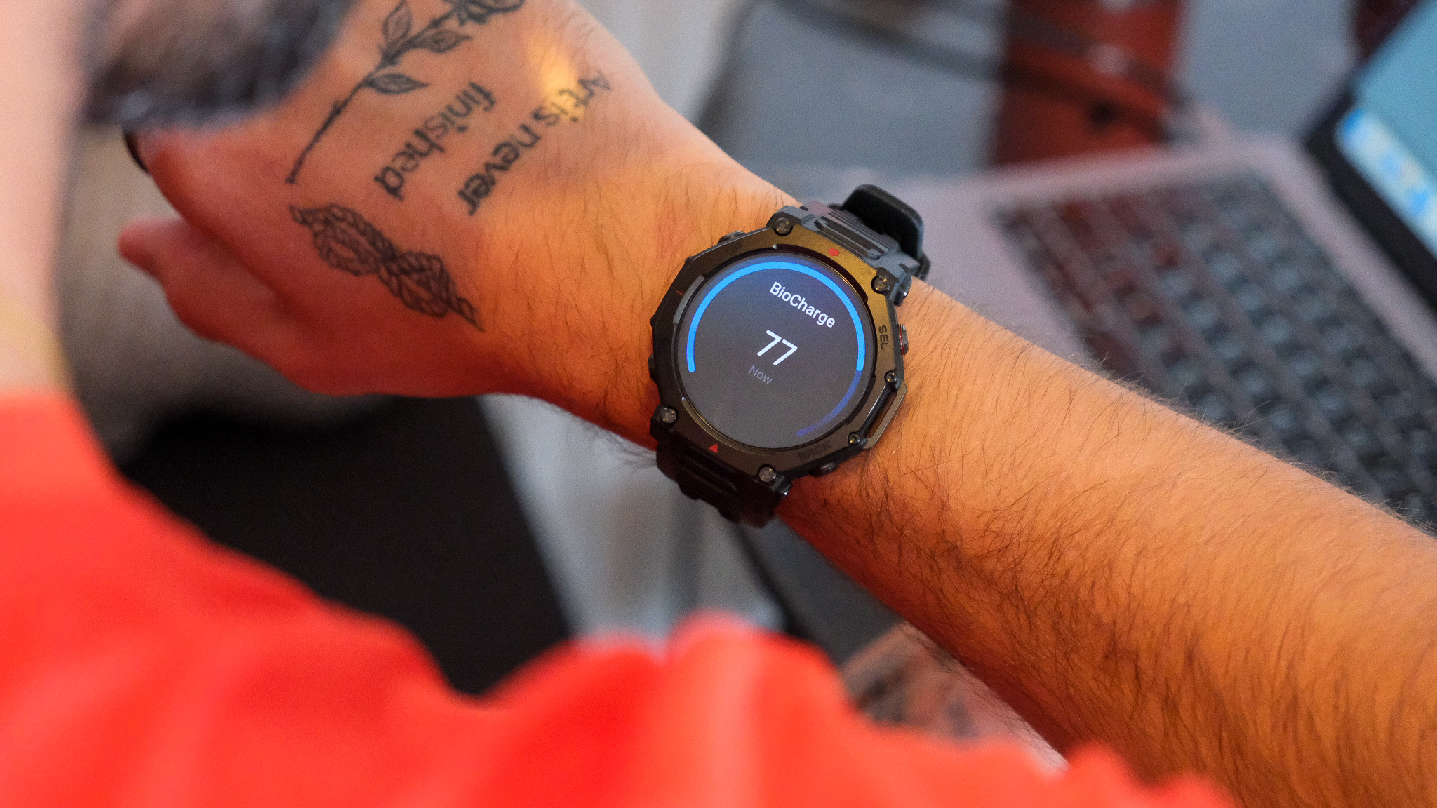 Amazfit T-Rex 3 Pro smartwatch in hand
