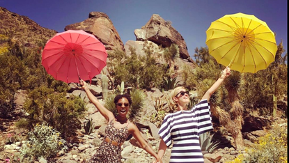 Umbrella, Yellow, Dress, Summer, Fashion, Fun, Tree, Spring, Wheel, Fashion accessory, 