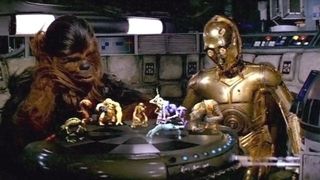 Chewbacca og C3-PO spiller rumskak i Star Wars: A New Hope