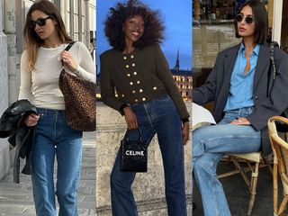 Anne-Laure Mais, Emmanuelle Koffi, and Salome Mory wearing chic denim outfit ideas with elevated basics and jackets.