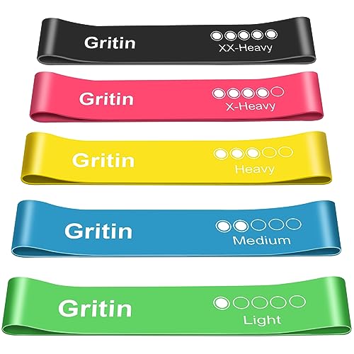 Gritin Resistance Bands, Set of 5 Skin-Friendly Resistance Exercise Band