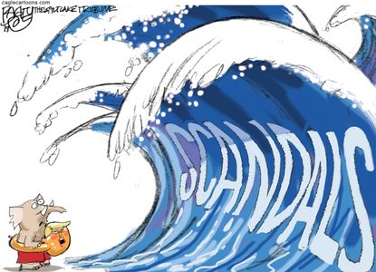 Political Cartoon U.S. GOP Trump Impeachment Scandals Wave
