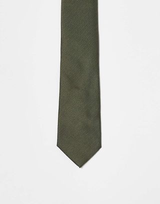 River Island Herringbone Plain Tie in Khaki