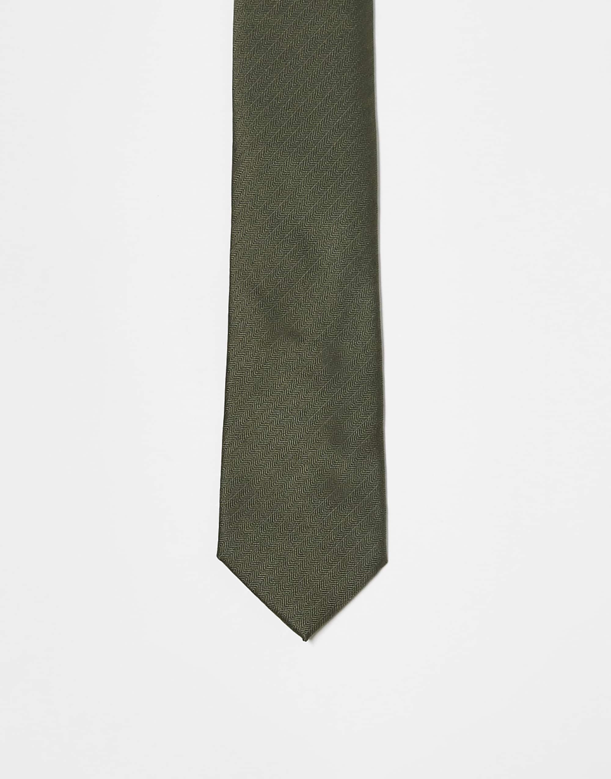 River Island Herringbone Plain Tie in Khaki