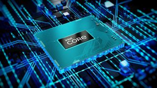 A stylized Intel Core processor in a futuristic motherboard