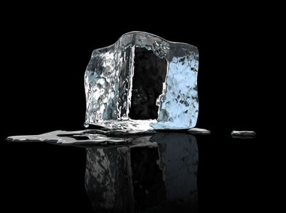 melting ice cube with black background