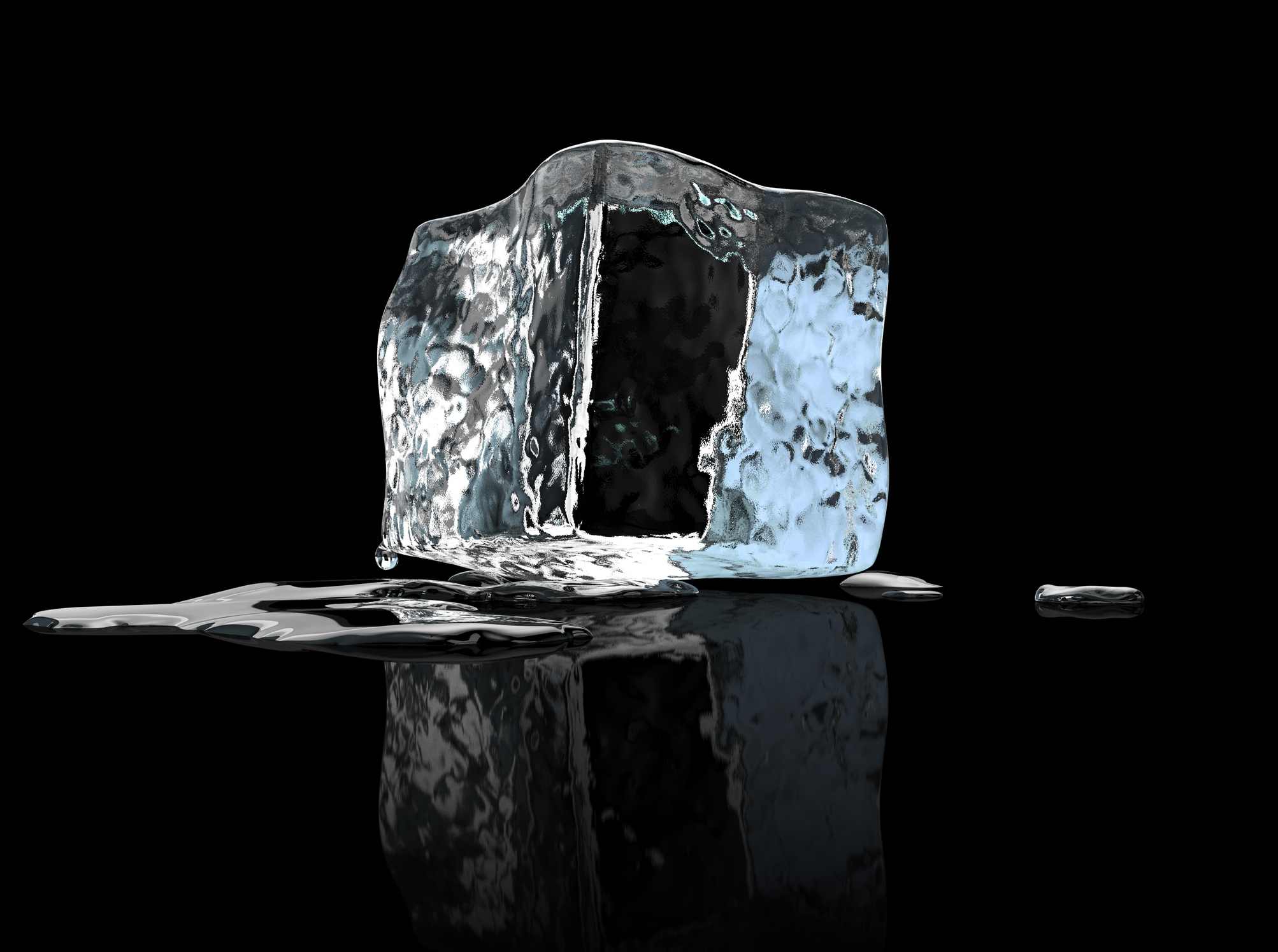 melting ice cube with black background